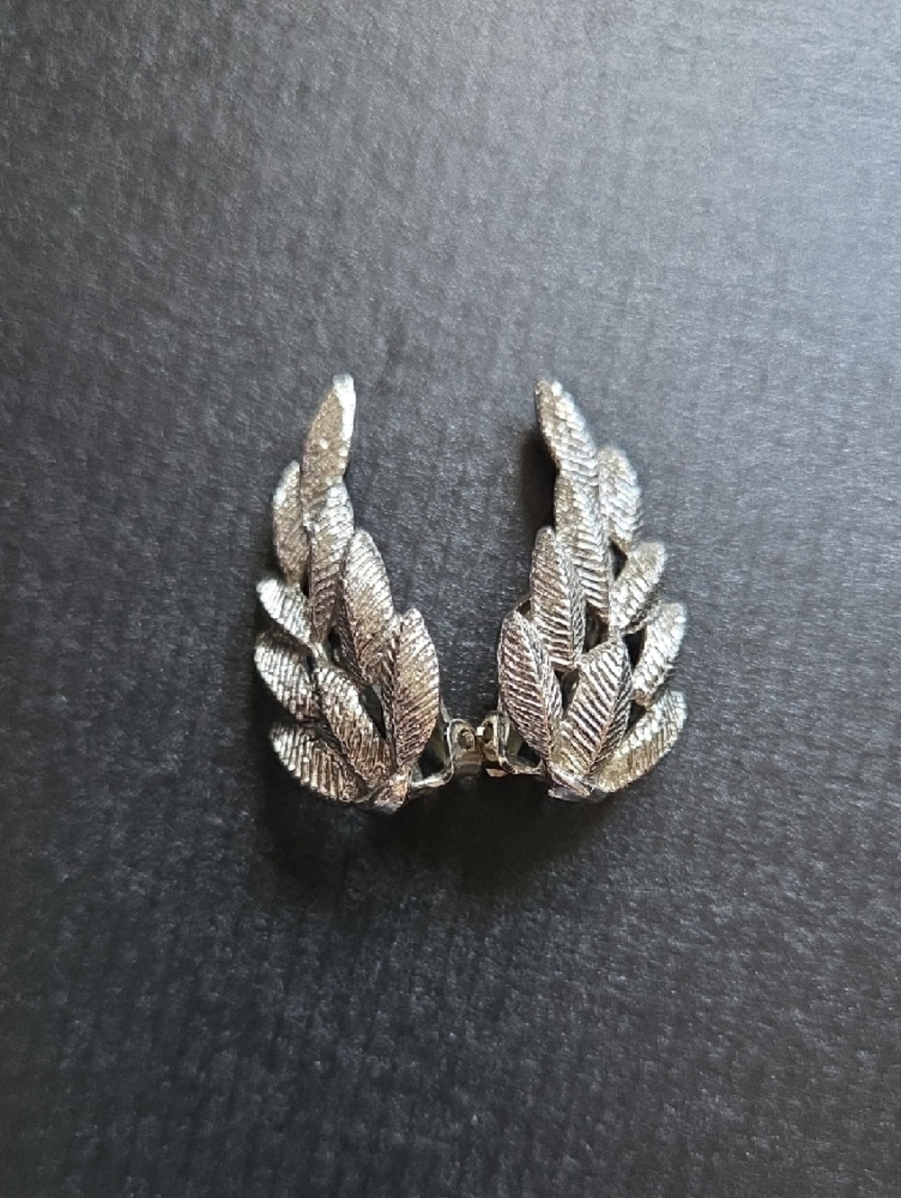 Vintage Silver-Tone Feathered Wings Clip-On Earrings